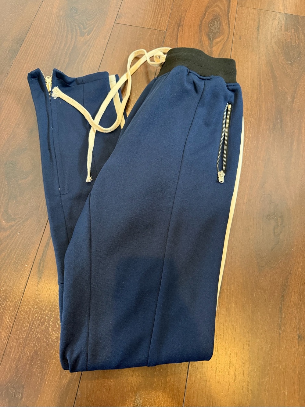 Fear of God Fifth Collection navy track pants LARGE men cream stripe zipper